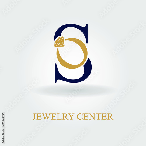 Modern Initial S Letter with Diamond Ring for Jewelry Accessories Business Logo Idea