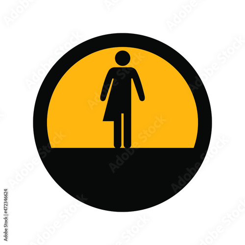 Human without gender, black and yellow colors, round sign for design on white background, vector illustration