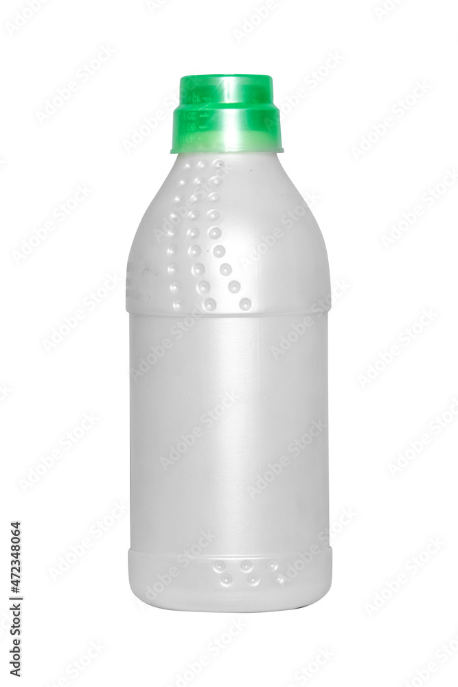 White Pesticide Bottle with Green Cap on white background White Pesticide Bottle with Green Cap on white background