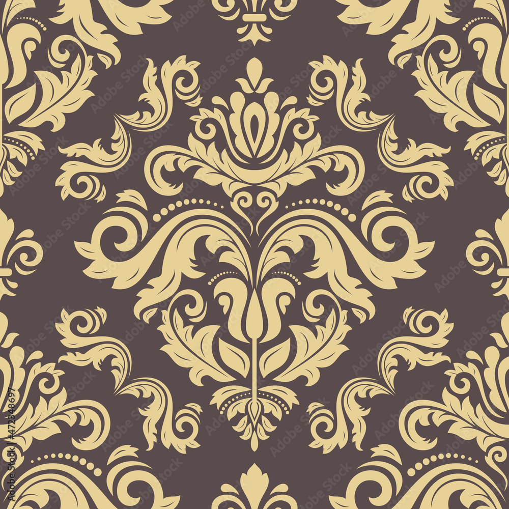 Classic seamless vector pattern. Damask orient brown and golden ornament. Classic vintage background. Orient ornament for wallpapers and packaging Classic seamless vector pattern. Damask orient brown and golden ornament. Classic vintage background. Orient ornament for wallpapers and packaging