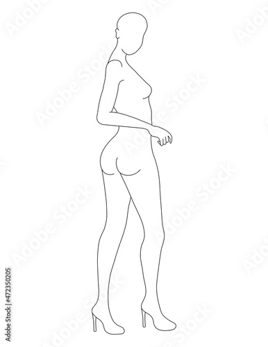 Fashion Croquis of Woman Model Template Back View
