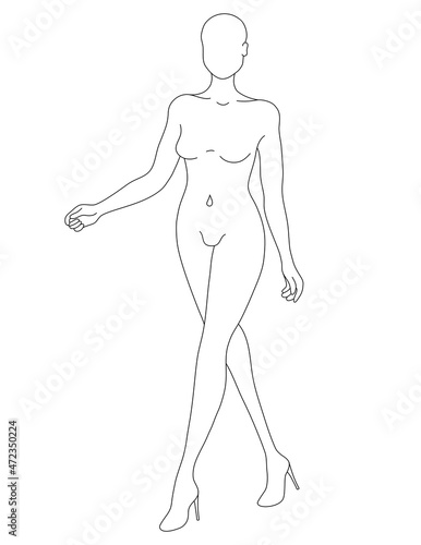 Fashion Croquis of Woman Model Template Walking
