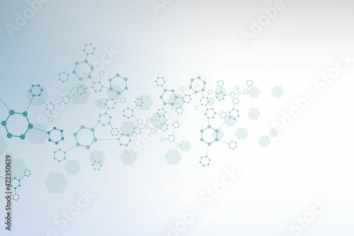 Science network pattern, connecting lines and dots. Technology hexagons structure or molecular connect elements