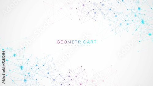 Geometric abstract background with connected line and dots. Structure molecule and communication. Big Data Visualization. Medical, technology, science background. Vector illustration.