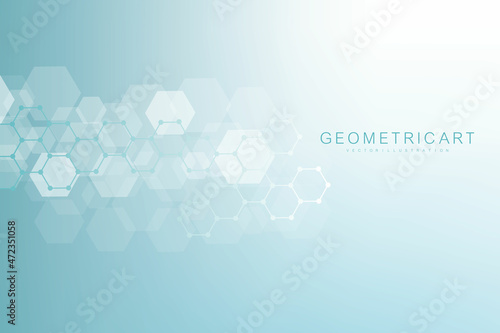 Modern futuristic background of the scientific hexagonal pattern. Virtual abstract background with particle, molecule structure for medical, technology, chemistry, science. Social network vector