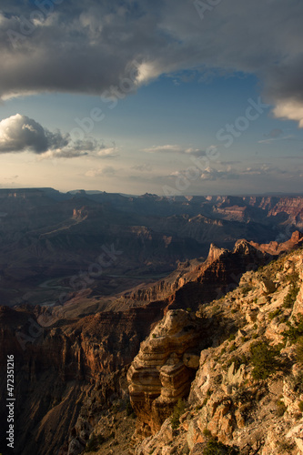 Landscape photo on crack Grand Canyon, cloudy skies of Grand Canyon National Park, Arizona, USA
