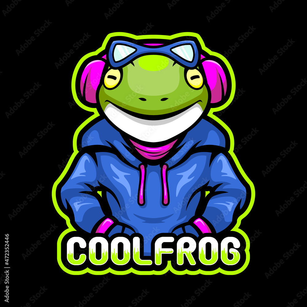 Vector illustration of Frog in Cool Geek Costume. Mascot Character Frog for Esport Logo Design.
