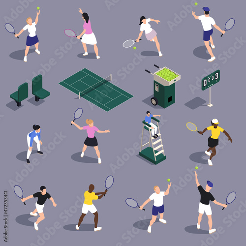 Tennis Isometric Icon Set