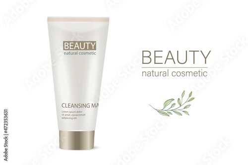 Vector 3d realistic empty plastic tube. Deep pore cleansing mask, hand cream, body gel, tonic. Cosmetic product for face care and skin care. Layout for brand promotion, advertising, packaging design