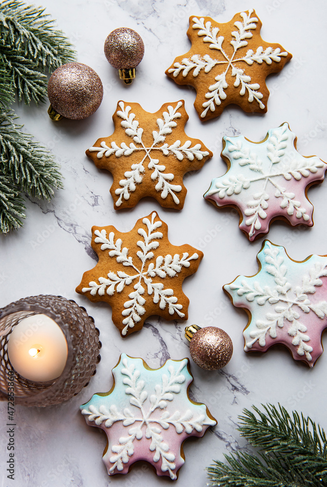 Christmas gingerbread cookies on marble table Christmas gingerbread cookies on marble table