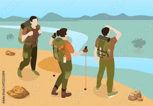 Isometric Hiking Group Composition