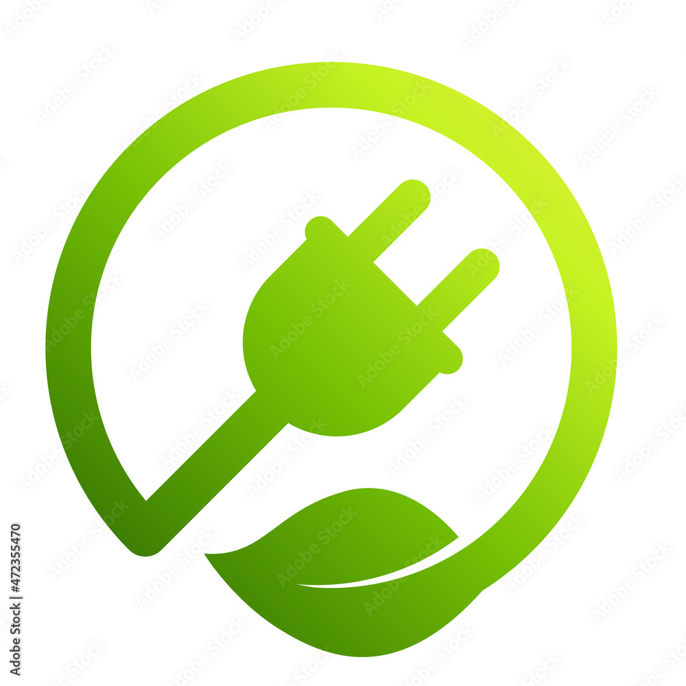 eco green electric plug with leaves icon vector save energy with ...