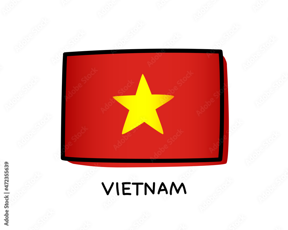 Vietnamese flag. Hand drawn red and yellow brush strokes. Black outline. Vector illustration Vietnamese flag. Hand drawn red and yellow brush strokes. Black outline. Vector illustration