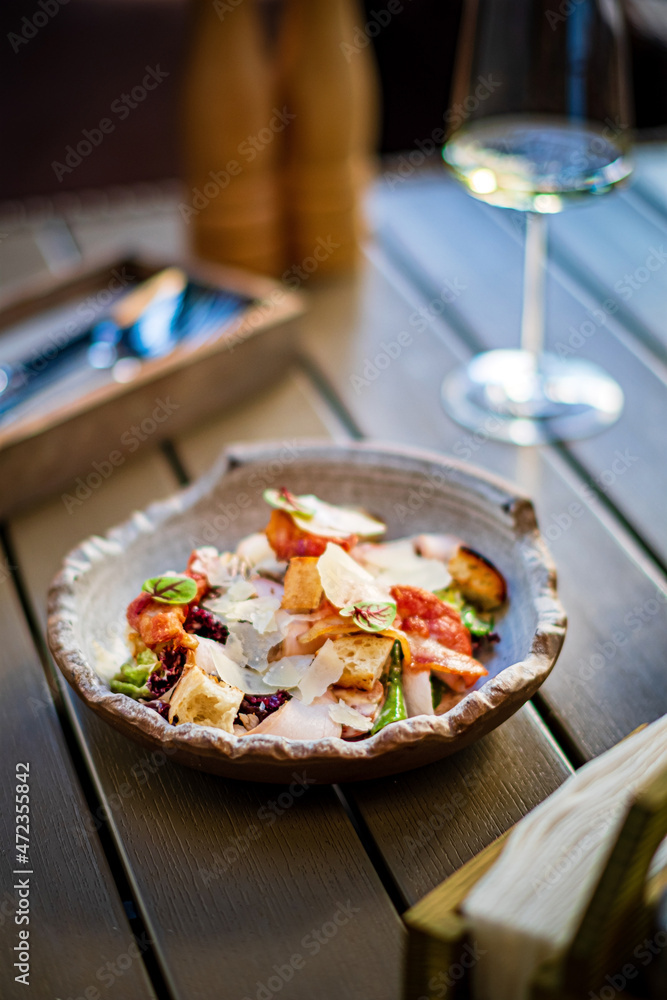 Cesar salad with croutons and fresh fruits Cesar salad with croutons and fresh fruits