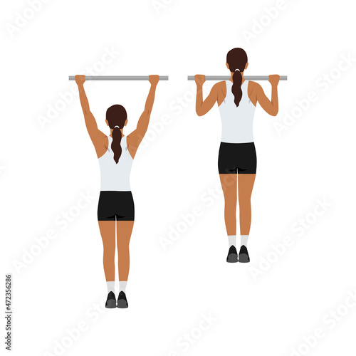 Woman doing Pull up exercise. Flat vector illustration isolated on white background