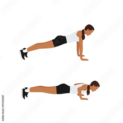 Woman doing push ups exercise. Flat vector illustration isolated on white background