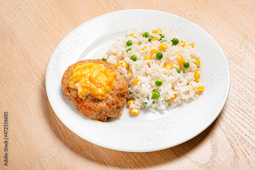 rice with cutlet and vegetables