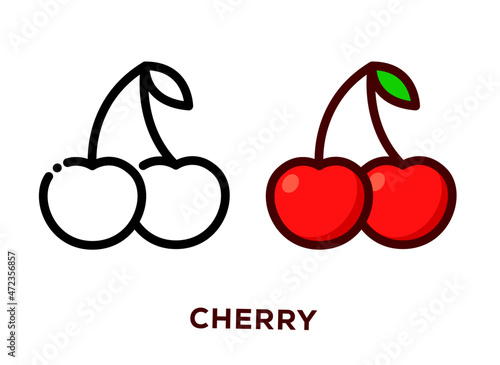 Red Cherry fruit Vector Illustration Outline Stroke Minimal Flat logo Icon photo