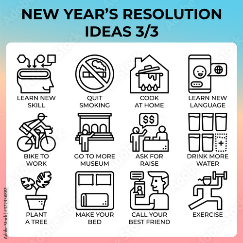 New year's resolution ideas icon set