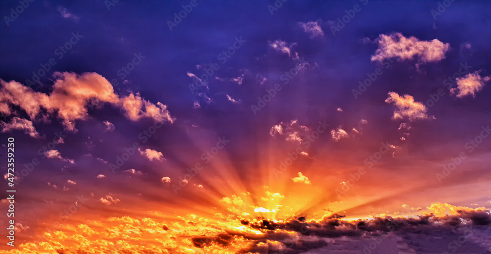Evening summer sunset with rays Evening summer sunset with rays