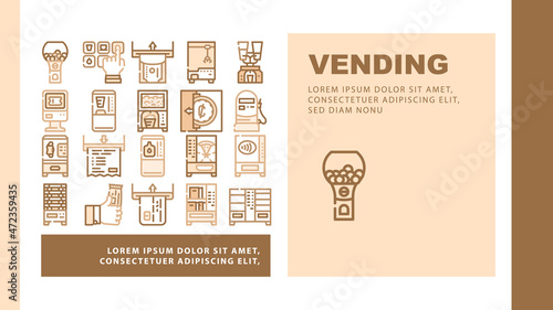 Vending Machine Sale Equipment Landing Web Page Header Banner Template Vector Coffee And Drink Vending Machine, Pop Corn And Candy Food Selling Electronics, Contactless Payment And Money Illustration