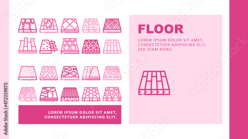 Floor Material Layers Renovation Landing Web Page Header Banner Template Vector Tile And Parquet, Stone And Wooden Floor Material, Linoleum And Carpet, Children Play Room And Sport Ground Illustration