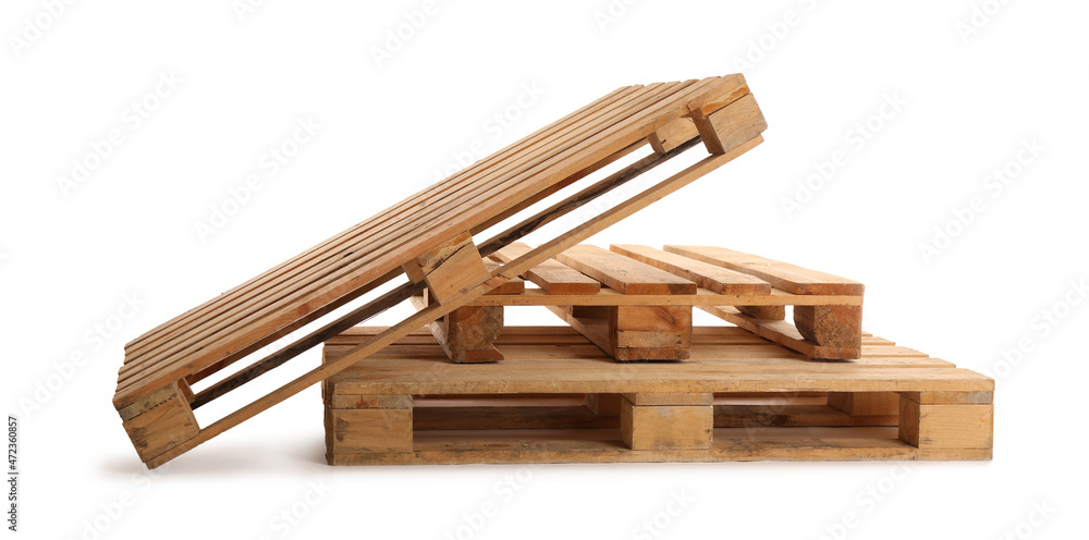 Wooden pallets isolated on white. Transportation and storage