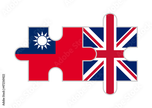 puzzle pieces of taiwan and united kingdom flags. vector illustration isolated on white background