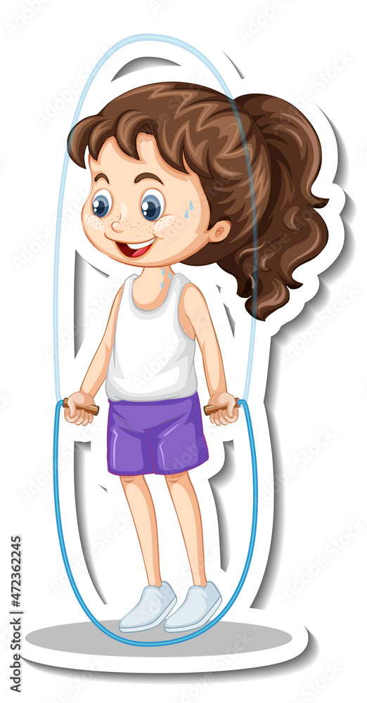 A girl jumping rope cartoon character A girl jumping rope cartoon character