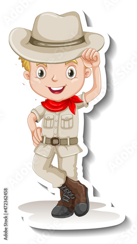Boy in safari outfit cartoon character sticker
