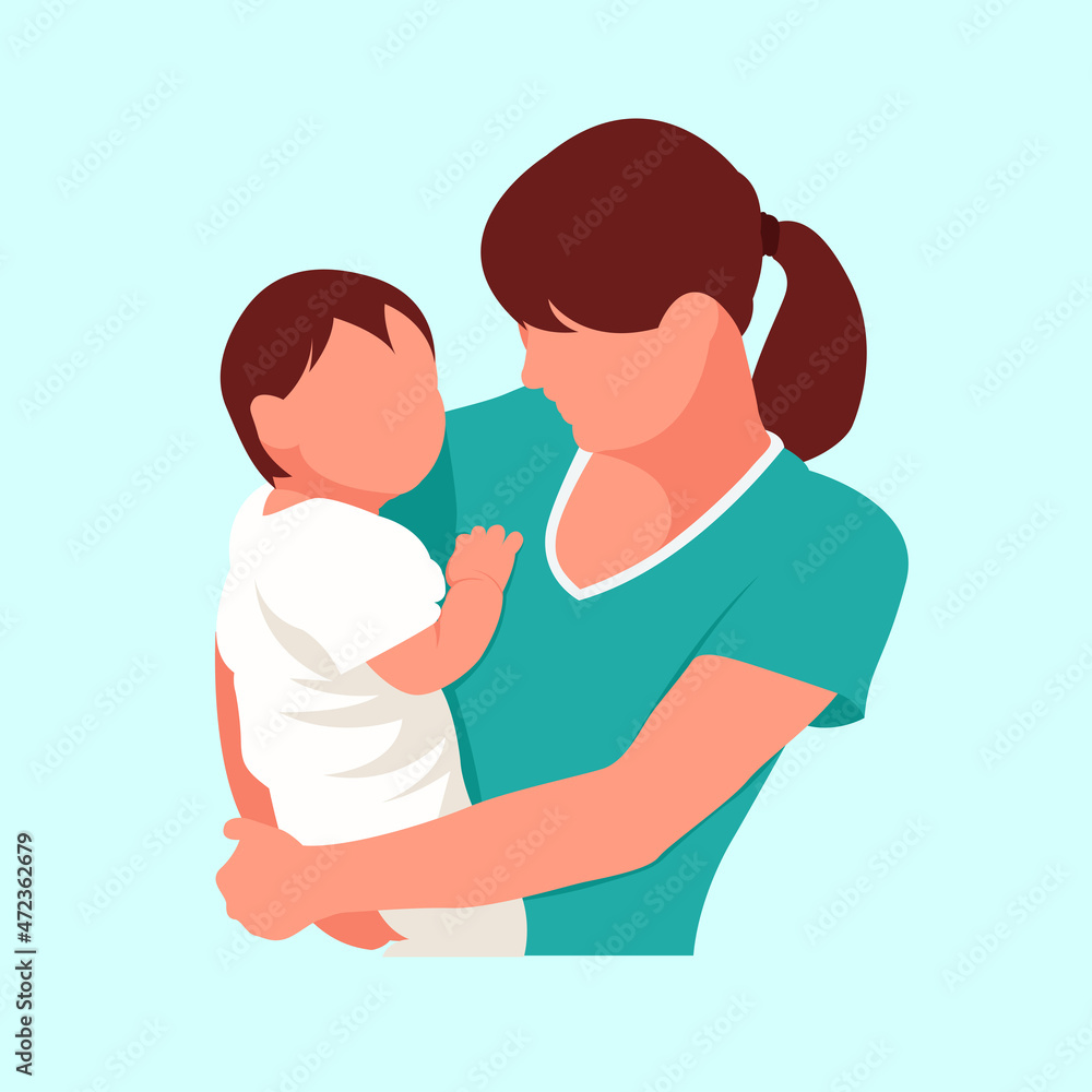 vector illustration of a mother holding her daughter lovingly
