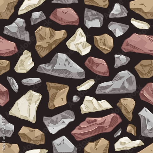 Seamless rock pattern. Endless background design with repeating stone print. ...
