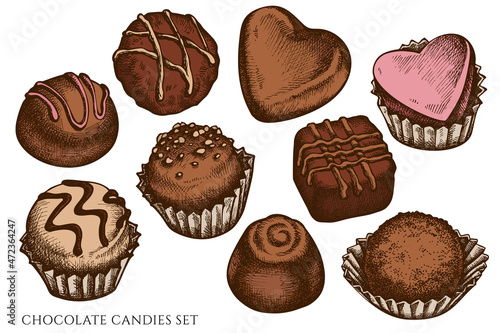 Vector set of hand drawn colored chocolate candies