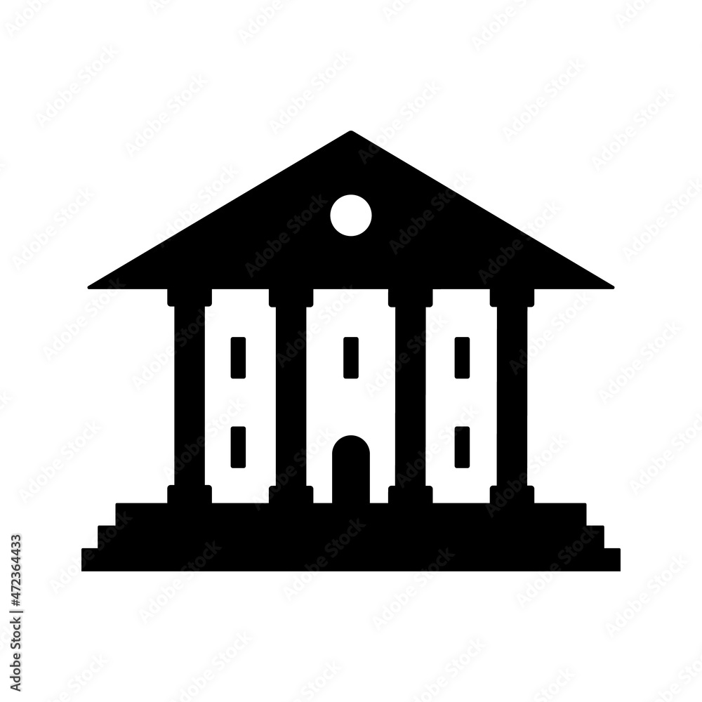 Black icon of bank or institute. Building of theater, library or public institution isolated on white background Black icon of bank or institute. Building of theater, library or public institution isolated on white background