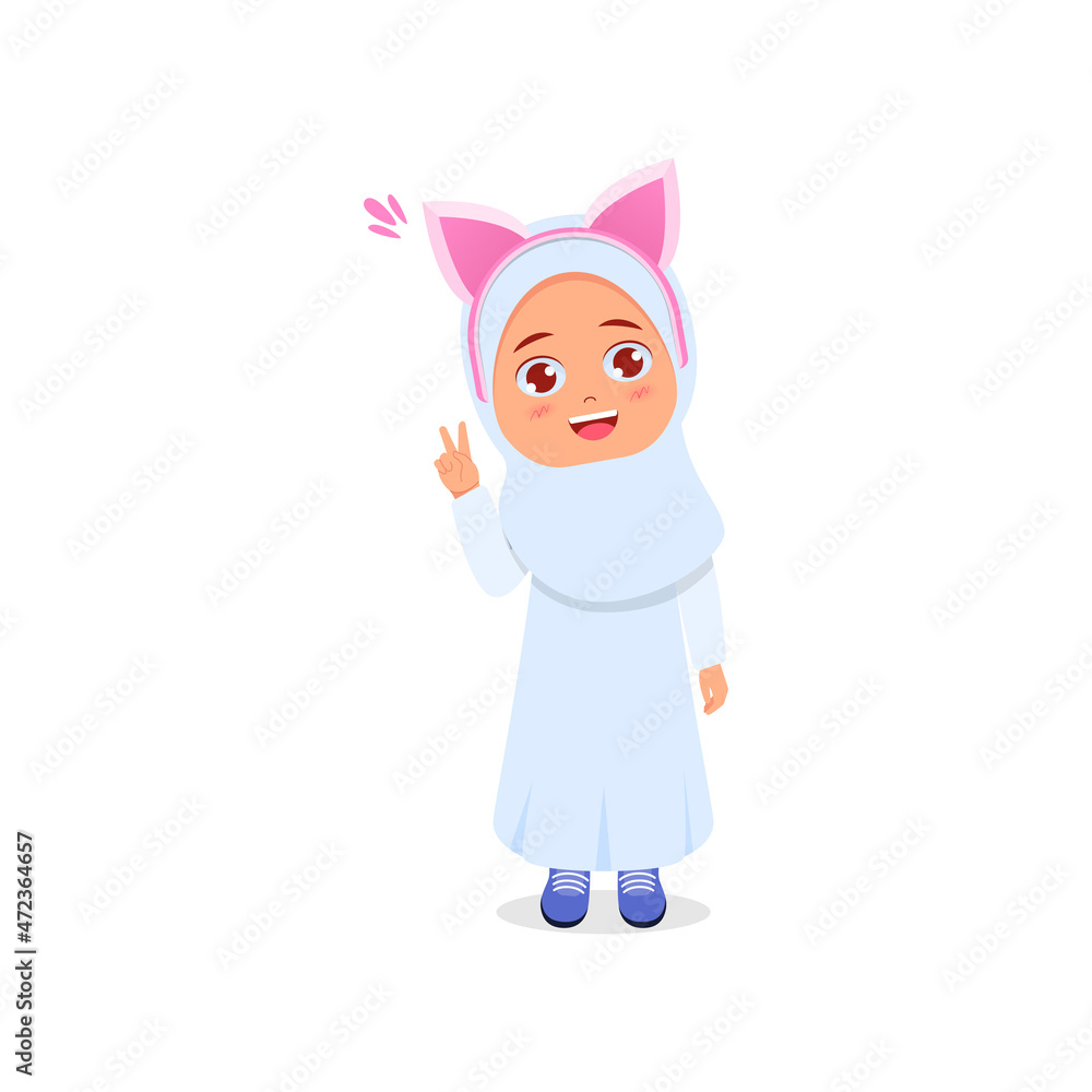 Cute girl posing with cat headband Cute girl posing with cat headband