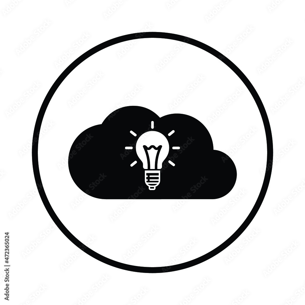 Cloud, creative idea, light icon. Black vector sketch. Cloud, creative idea, light icon. Black vector sketch.
