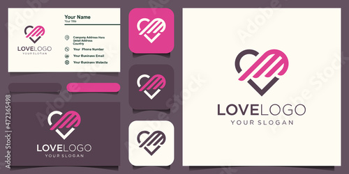 love and wings logo design vector design template icon illustration. logo design and business card