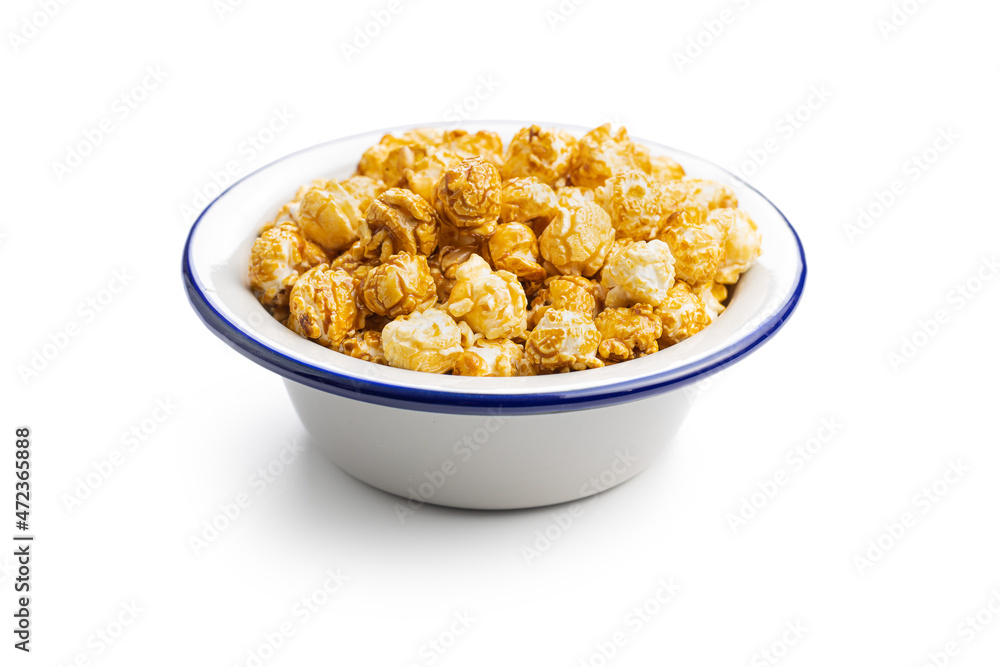 Sweet caramel popcorn in bowl