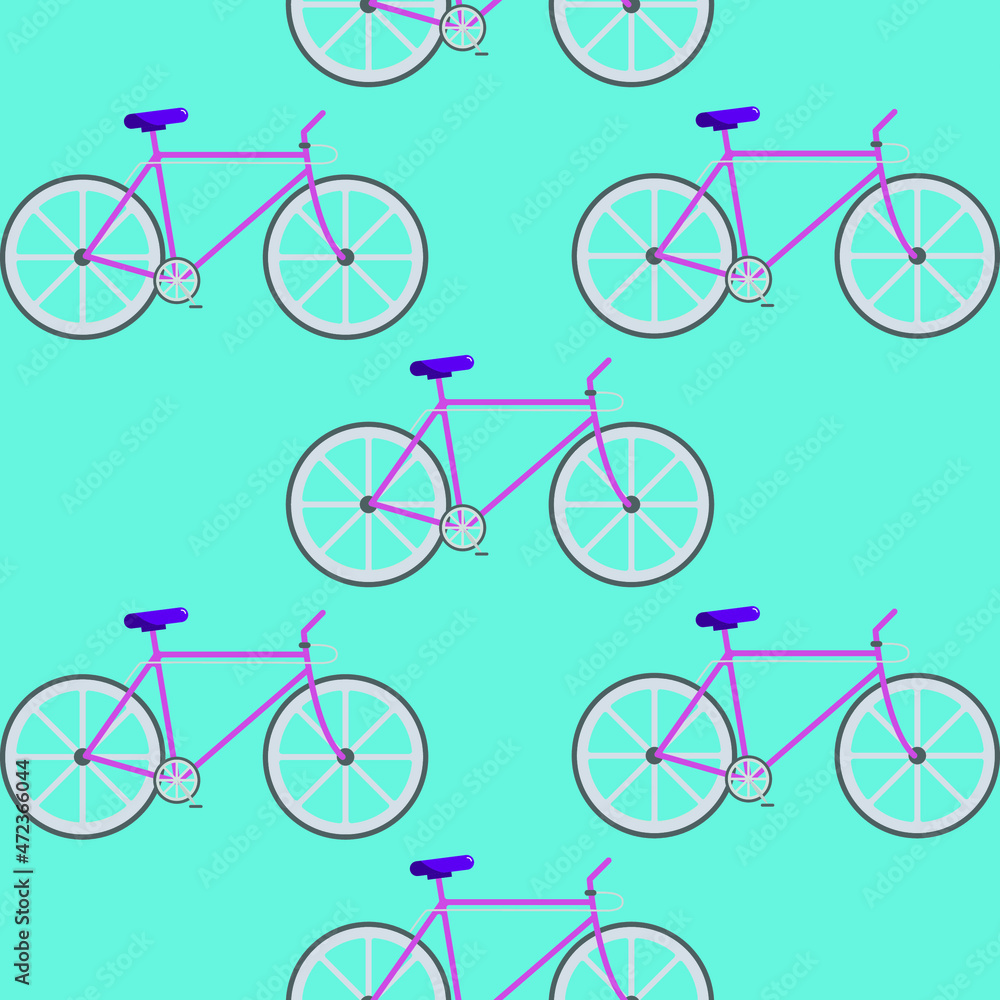 vector pattern with bicycles. flat pattern image with two wheeled bicycles on a blue background