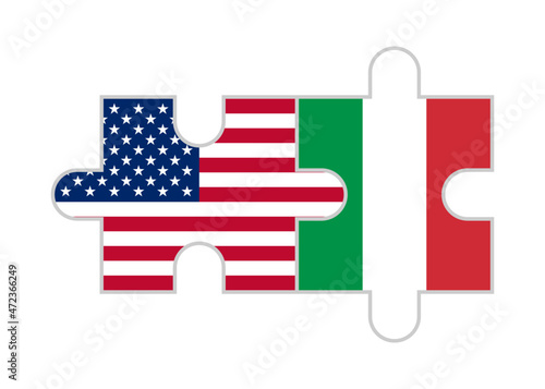 puzzle pieces of united states and italy flags. vector illustration isolated on white background