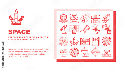Space Researchment Equipment Landing Web Page Header Banner Template Vector Hubble Telescope Tool And Virtual Planetarium, Launch Rocket And Space Capsule, Spectral Analysis Of Stars Illustration
