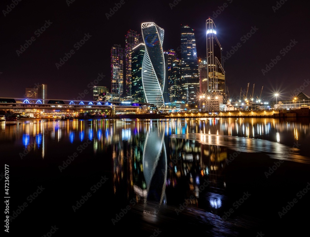 Nice view of the night skyscrapers