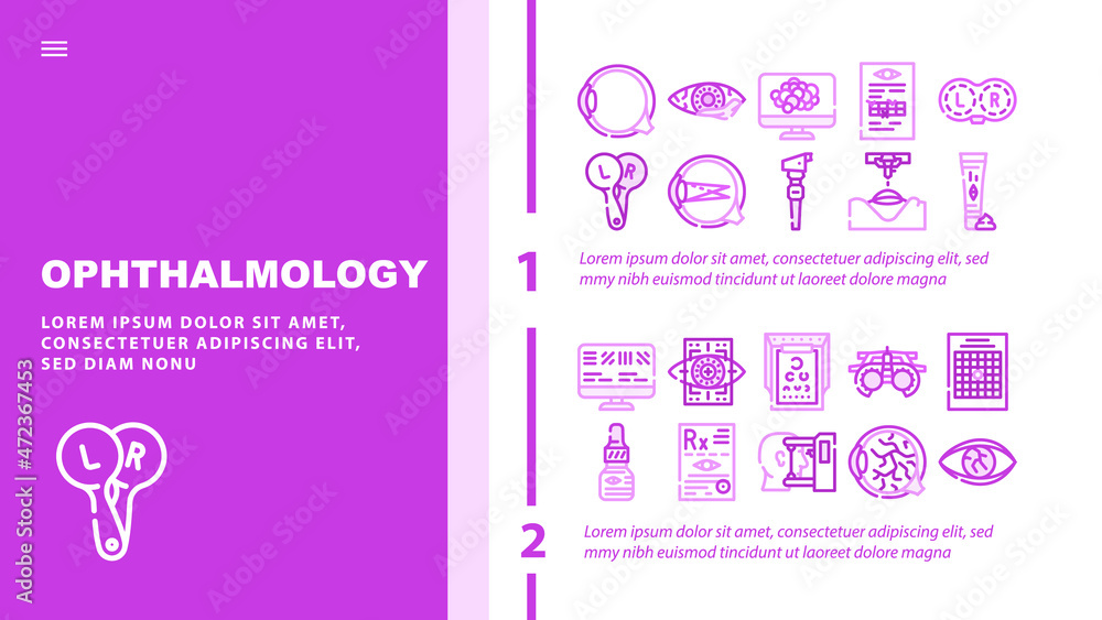 Ophthalmology Eye Disease Treat Landing Web Page Header Banner Template Vector. Amsler Table And Retinoscope, Lasser Correction And Trial Frame Medicine Ophthalmology Hospital Equipment Illustration Ophthalmology Eye Disease Treat Landing Web Page Header Banner Template Vector. Amsler Table And Retinoscope, Lasser Correction And Trial Frame Medicine Ophthalmology Hospital Equipment Illustration