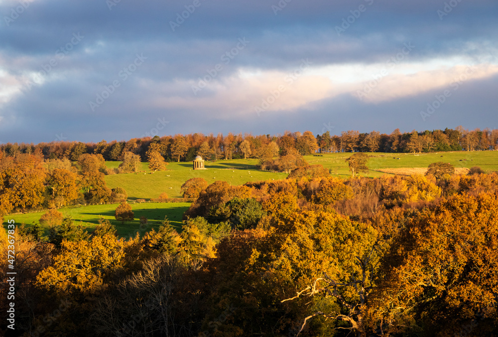 Fototapeta premium Autumn view by the roadside of the Brightling Rotunda temple on the high weald East Sussex south east England UK