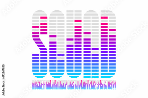 Sound wave rhythm style font design, alphabet letters and numbers vector illustration