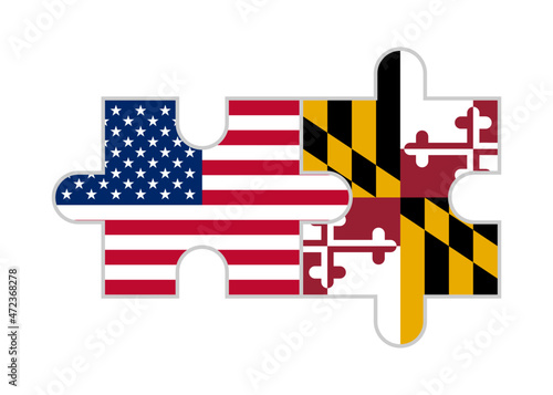 puzzle pieces of united states and maryland state flags. vector illustration isolated on white background photo