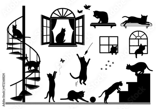 猫のシルエット　ウォールステッカーA