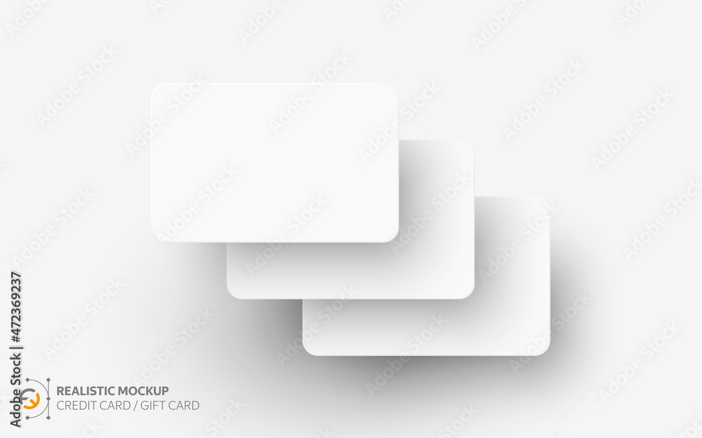 Mockup realistic credit / visit / gift card with shadow for your design, isolated on light background. Realistic mockup business card. Vector illustration EPS10. Mockup realistic credit / visit / gift card with shadow for your design, isolated on light background. Realistic mockup business card. Vector illustration EPS10.