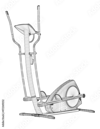 Jogging machine wireframe made of black lines isolated on white background. Perspective view. 3D. Vector illustration