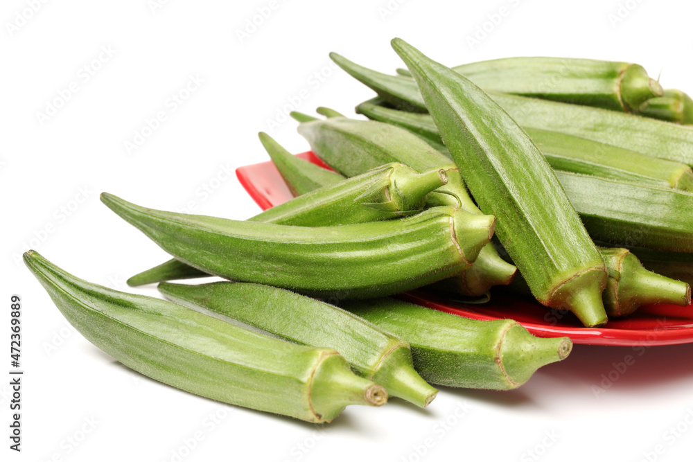 Fresh young okra isolated on white background